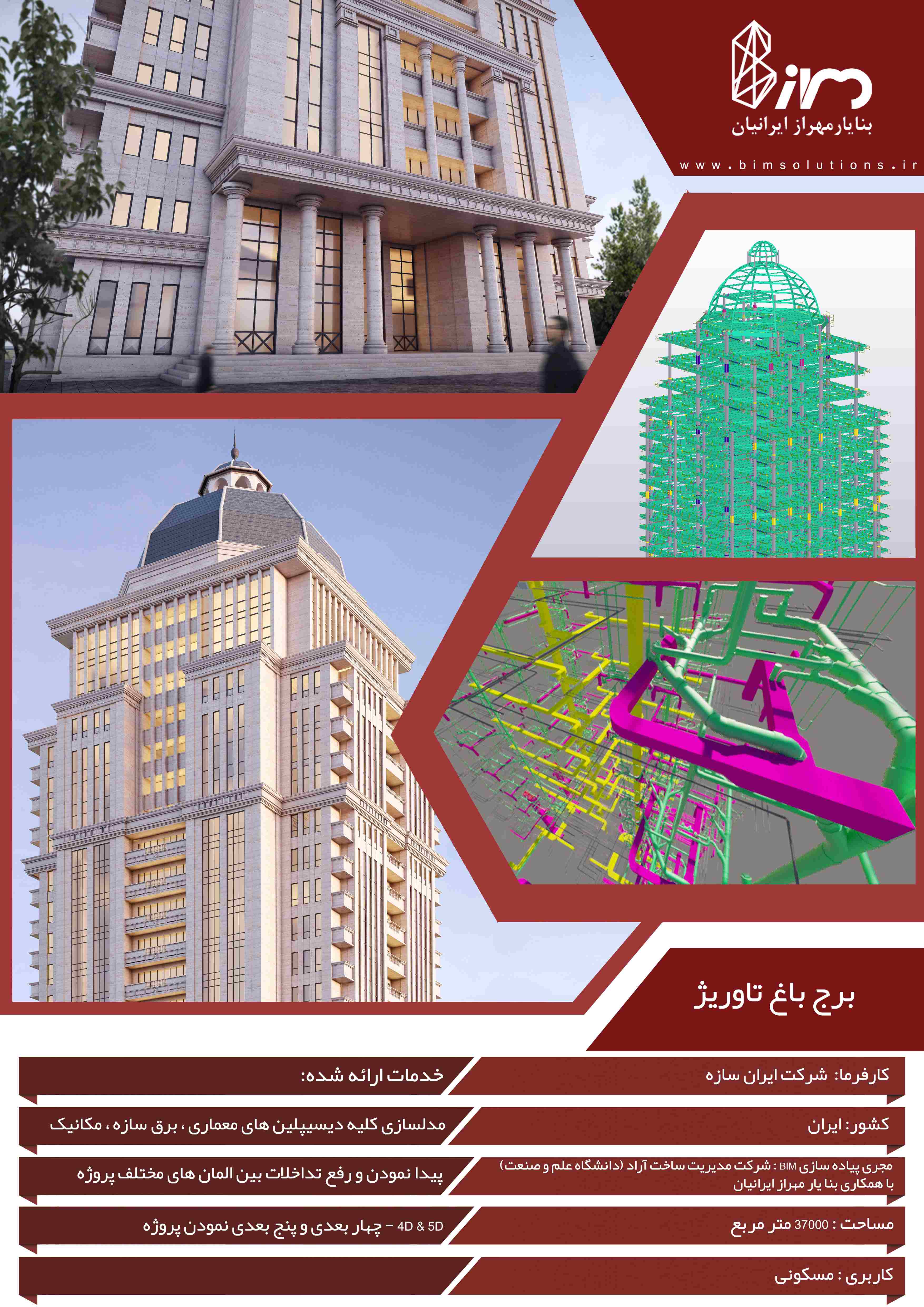 پروژه پیاده سازی BIM در ساختمان برج باغ تاوریژ شرکت ایران سازه - شستا - مدیریت پروژه و ساخت